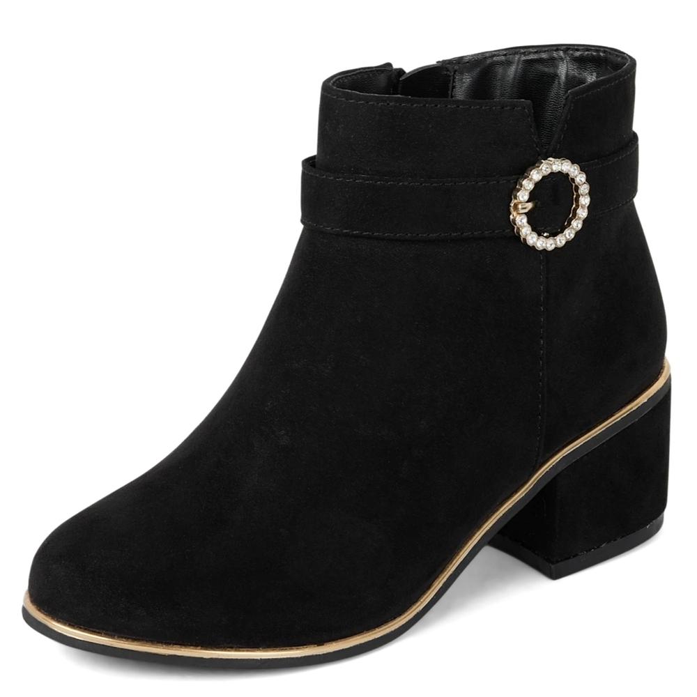 NWT Children’s Place Girls Black Dress Boots | Size 3 | Rhinestone Buckle Accent
